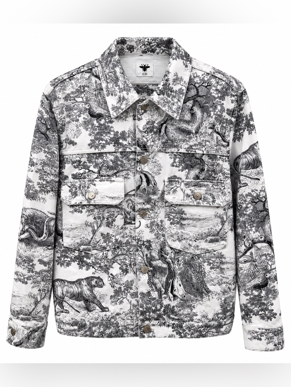 Dior Black & White Toile de Jouy Print Denim Jacket